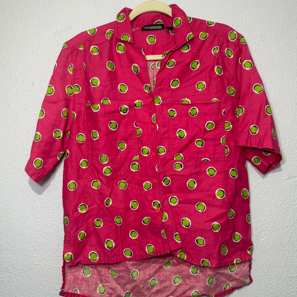 Vintage Counterparts Polka Dot Button Up Shirt 8 Pink Green Artsy Whimsical 90s